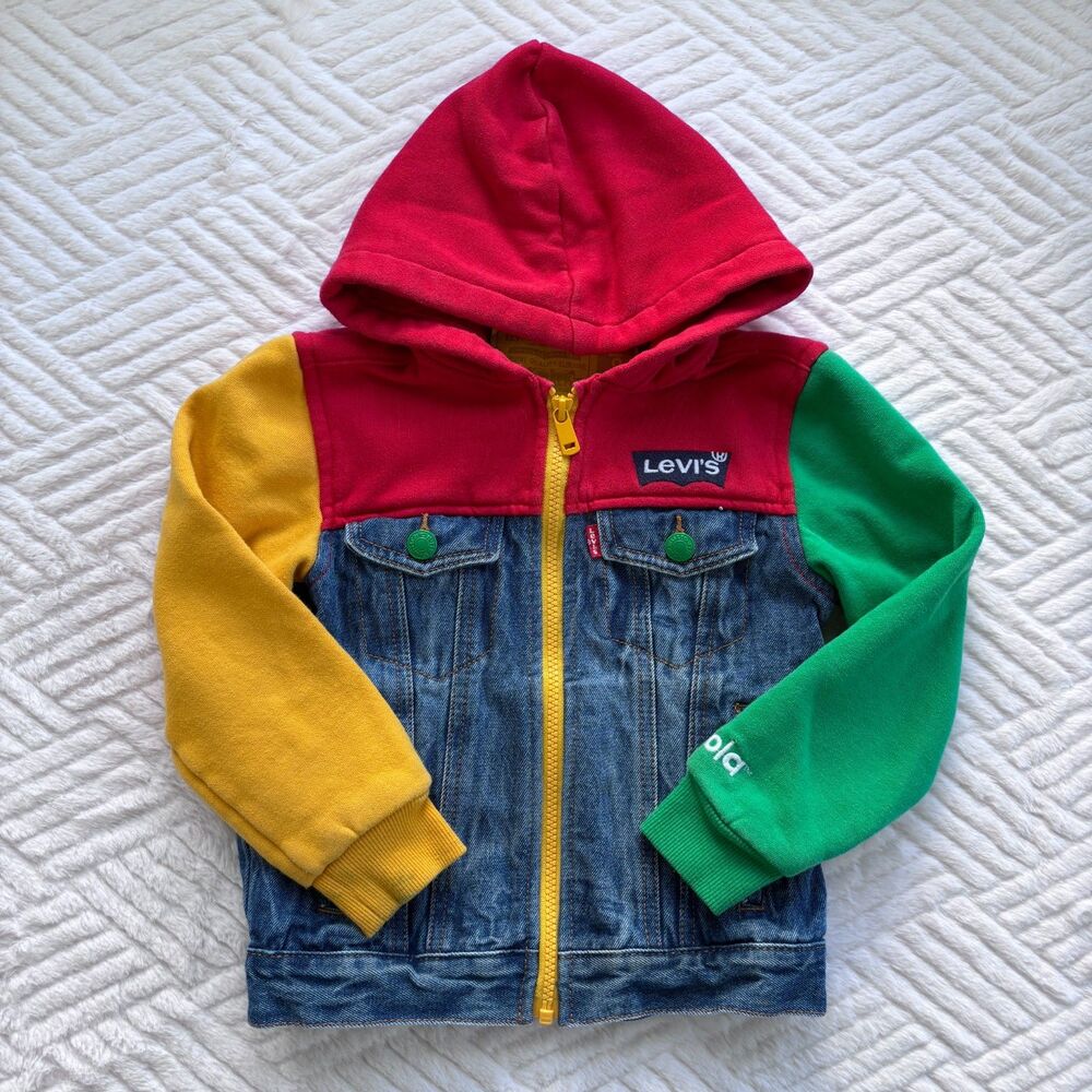 Levi's x Crayola Size 6 Boys Colorblock Denim Hooded Trucker Jacket Full Zip